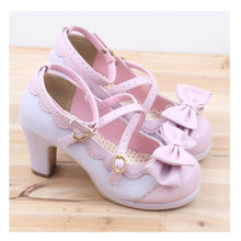 2015 New Spring Lolita Girl Candy Color Comfortable Shoes Spell Color Bow Cross Straps Waterproof High-heel Cosplay Women Shoes