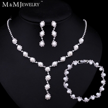 Bride Marriage ceremony Girls Jewellery Units Easy Simulated Pearl Jewellery Crystal Necklace Earrings Bracelets Units TL059+SL077
