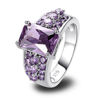 lingmei Free Ship Gorgeous Jewelry Unisex 9*11mm Emerald Cut Amethyst 925 Silver Ring Size 7 8 9 10 Love Style Gift Wholesale