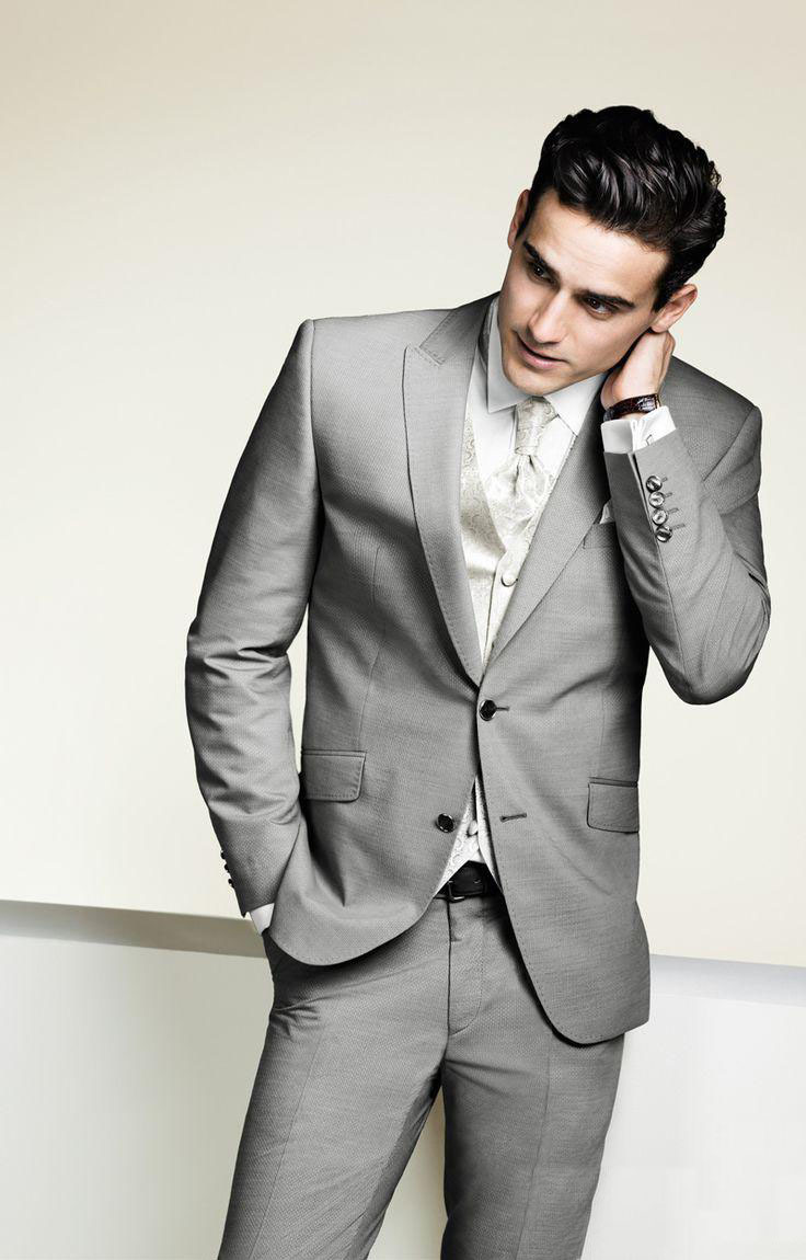 Best Selling Light Gray Coat Suits Lapel Groom Tuxedos Groomsmen Best