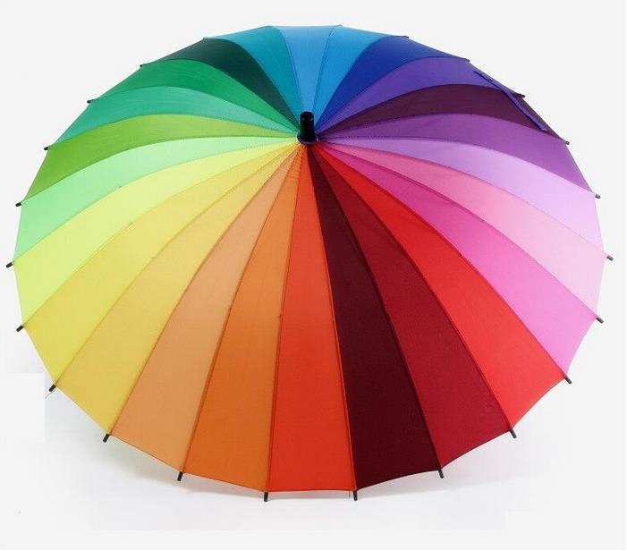 Free Shipping 24K Women parasol Rainbow Umbrella Big Long Handle Straight Colorful Umbrella Female Sunny And Rainy Umbrella