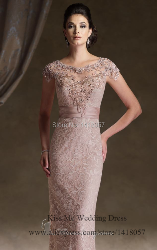 Aliexpress.com Comprar 2015 Gorgeous rosa viejo lf2739 madre de la novia vestidos encaje de cuentas de manga Cap sirena madrina Vestido mujeres Vestido