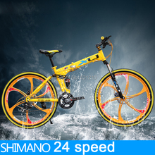 2014 hot One of the wheels Dual shock 21speed 24speed mountain bike disc brakes 26 inch folding bike men women bicycle cycling