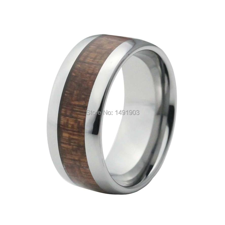 Red wood inlay wedding rings