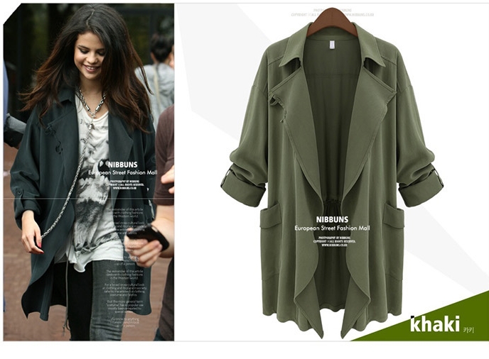 Women's long green coat – Modern fashion jacket photo blog