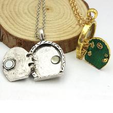 free shipping Green Hobbit Door Locket Pendant Chain Necklace Movie Jewelry Wholesale And Retail