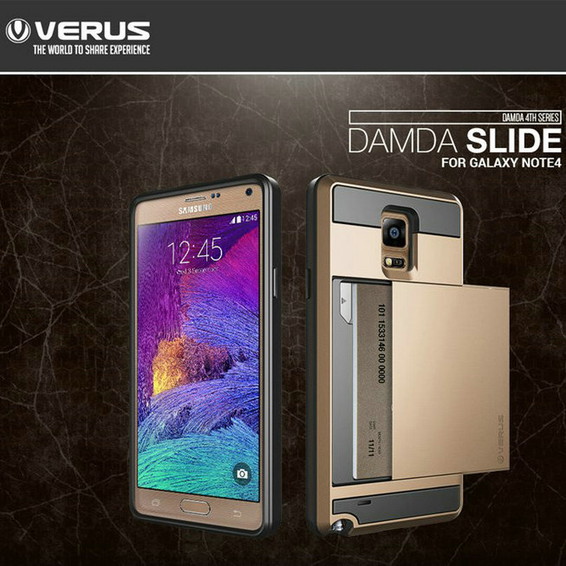 Newest Verus Damda Slide Armor Cases For Samsung Galaxy Note 4 N9100 Card Slider Case with