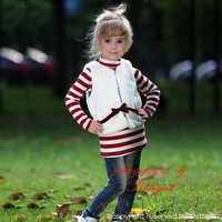 New Design Girls Striped 2pcs Clothing Sets Long Sleeve T-shirt And Cotton Vest Child Autumn Clothing