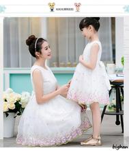 Lace Dress Mother Daughter Dresses Vestido Family Matching Pajamas Big Bow Mother and Baby for wedding 2016 Women O-neck Dress
