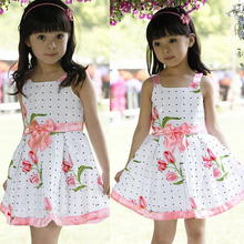 Kids Girls Bowknot Flower Dress One Piece Party Dress Sundress Costume 2-6Y 1pcs