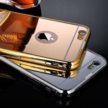 2016 newest Luxury 2 in 1 aluminum ultra-thin mirror metal bumper mobile phone case cover for Iphone 6plus 6splus