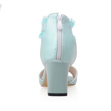 New 2016 Fashion summer open toe square high heels sandals Lace bow buckle sexy wedding shoes