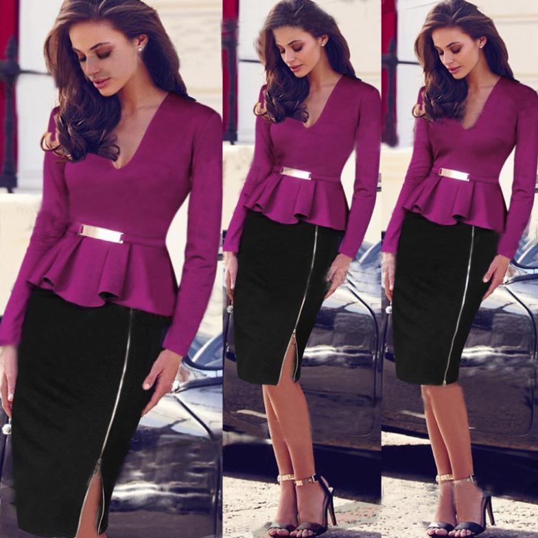 Whole Uk Fashion Womens Dress 2017 Women Ruffles V Neck Whole Uk Fashion Womens Dress 2017 Women Ruffles V Neck Office Dresses Midi Elegant Wear Las Clothes Size L Tail Brands