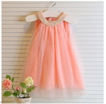 Children’s dress fashion baby girls Pure color pearl collar Tutu Princess Dress Girl’s dresses summer style  for kids clothes