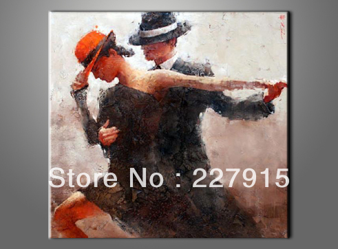 New Modern Portrait Oil Paintings Couple Tango Dancer on Canvas Red Hat Girl & Man Abstract Wall Art Home Decoration (no framed)