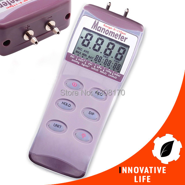 Digital Gauge & Differential Air Pressure Manometer psi kPa mmHg mbar