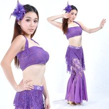 Bellyqueen 10 lace set lace belly dance set slim sexy hip skirt mini trousers transparent Free Shipping