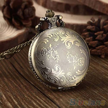 Retro Vintage Unique Bronze Quartz Pendant Chain Necklace Clock Pocket Watch 1L2O 2XH2