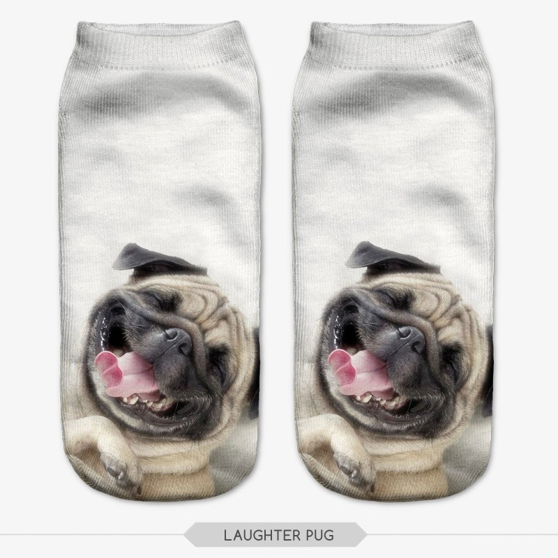 3D Print pug Animal women Socks Casual cartoon Socks Unisex Low Cut Ankle Socks