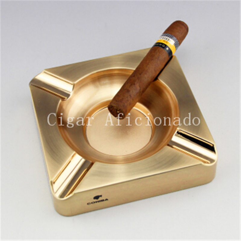 COHIBA Noble Gadget  Luxury Golden Titanium Metal Square Cigar Ashtray Holder 4 Rests