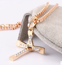Fast and Furious Movies Actor Dominic Toretto Vin Diesel Rhinestone Cross Crystal Pendant Chain Necklace Men