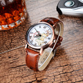 Lover s Stylish Antique Bronze Textured Leather Band Quartz Watches Simple Black Red Brown Mini World