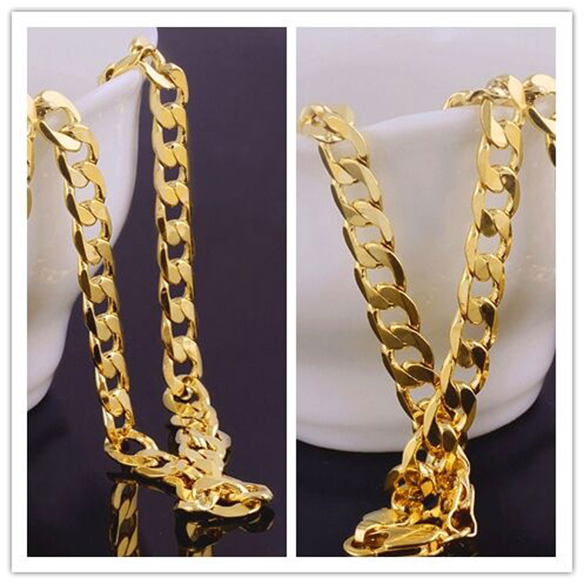 Solid 18k Yellow Gold Filled Cuban Curb Necklace Mens Age old Chain Jewelry 7mm