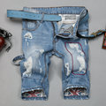 Summer Denim Shorts Men Mid Length Shorts Vintage Jeans Shorts Tight Short Slacks Frayed Ripped Design