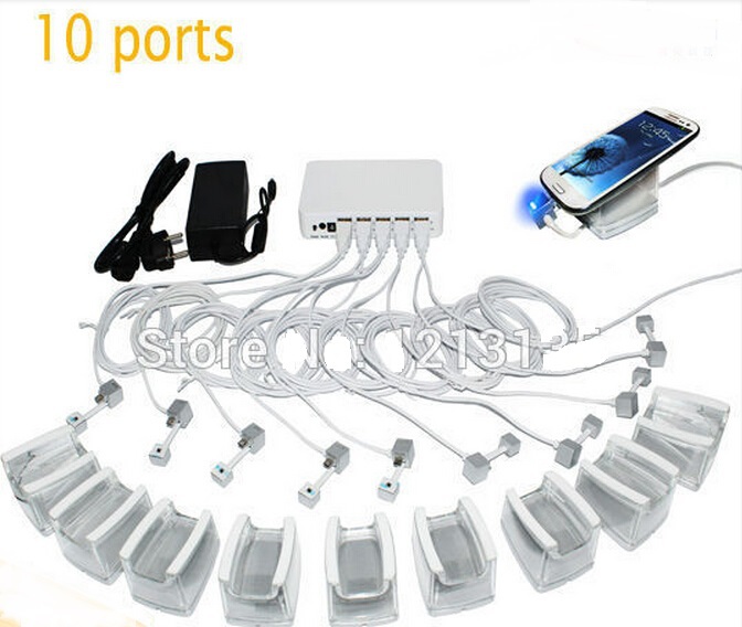 10 port cell phone alarm and charging security display system