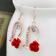 2015 Arrival Fashion Korean Crystal Jewelry Earrings Mini Red Rose Flower Earring For Women Wedding