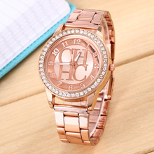Rose gold watch women luxury brand hot CH men and women watches gift to girls all stainless steel Rhine jadeite-bearing watch