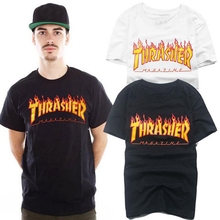Hip Hop Summer Supremitied Trasher T Shirt Men/Women Magazine Flame Skateboards Street Tops Tee Cotton Short Sleeve Shirts