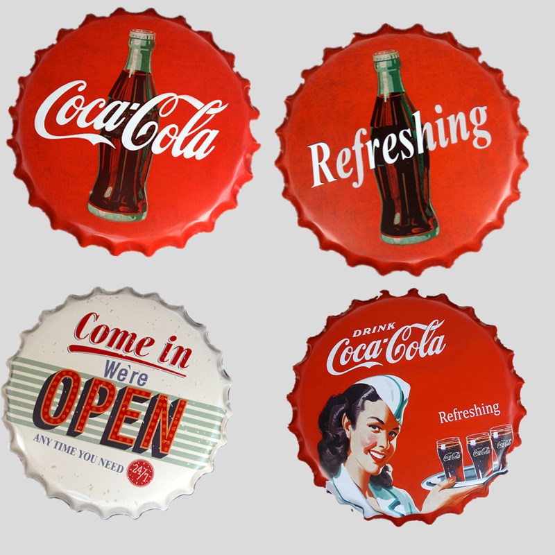 40CM Vintage Metal Iron Round coke for drinking beer bottle cap Vintage Tin Sign Bar pub home Wall Decor Retro Metal Art Poster