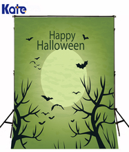 Kate Theme Happy Halloween Photographic For Studio Green Sky Bat Lightful Moon Photo Bloodcurling Backdrops