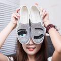 2016 Chiara Ferragni Flats Round Toe Zapatos Mujer Glitter Eyelash Flat Espadrilles Blink Eye Flat Shoes
