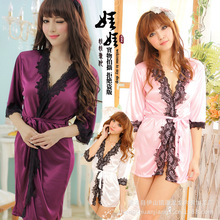 Free shipping nightgown sexy lingerie back lace perspective Europe bathrobe sauna clothes pajamas nightie negligee sleepwear