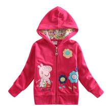 Girl winter outwear coat girls autumn-winter cartoon pig embroidery clothes jacket zipper up jacket hoodies for baby girls