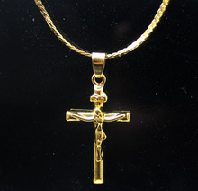 Free shipping 24k gold Jesus cross flat chain necklace cross pendant cool men woman jewlery Factory