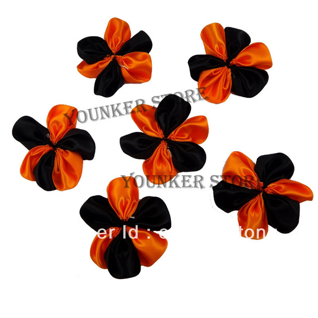 Free shipping 2'' Halloween Two Tone Orange/Black single Satin Ribbon Flowers for you DIY 250PCS/LOTS(CF02)