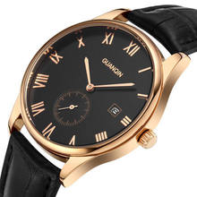 Origianl GUANQIN Top Brand Luxury Fashion Quartz Watches Mens Leather Strap Waterproof Date Men watches Montres Hommes