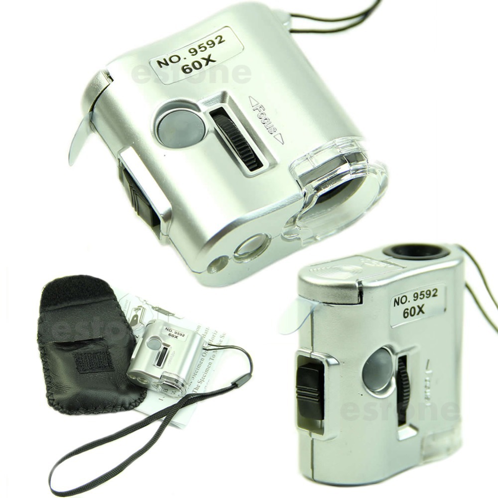 A96 Free Shipping 60 X Microscope Jeweler Loupe Lens Illuminated Magnifier Glass With LED UV Light