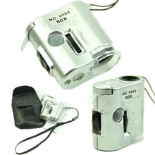 A96 Free Shipping 60 X Microscope Jeweler Loupe Lens Illuminated Magnifier Glass With LED UV Light