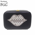 Crystal Lips Black PU Women Mini Metal Clutches Evening Bags Diamond Rhinestone Hardcase Bridal Wedding Clutch