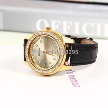 Authentic new men leisure fashion leather watch, gold rhinestone design, guarantee the quality of 100%, free shipping