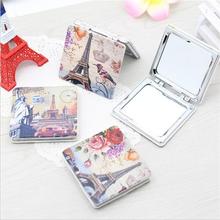 2016 maquillaje espejo Eiffel Tower PU Portable pocket mirror two-sides foldable make up mirror crystal Cosmetic Make Up mirror