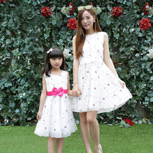 Summer Sleeveless Cute Chiffon Dress Mother Daughter Matching Dresses Family Matching Outfits Women Girls Party Dress