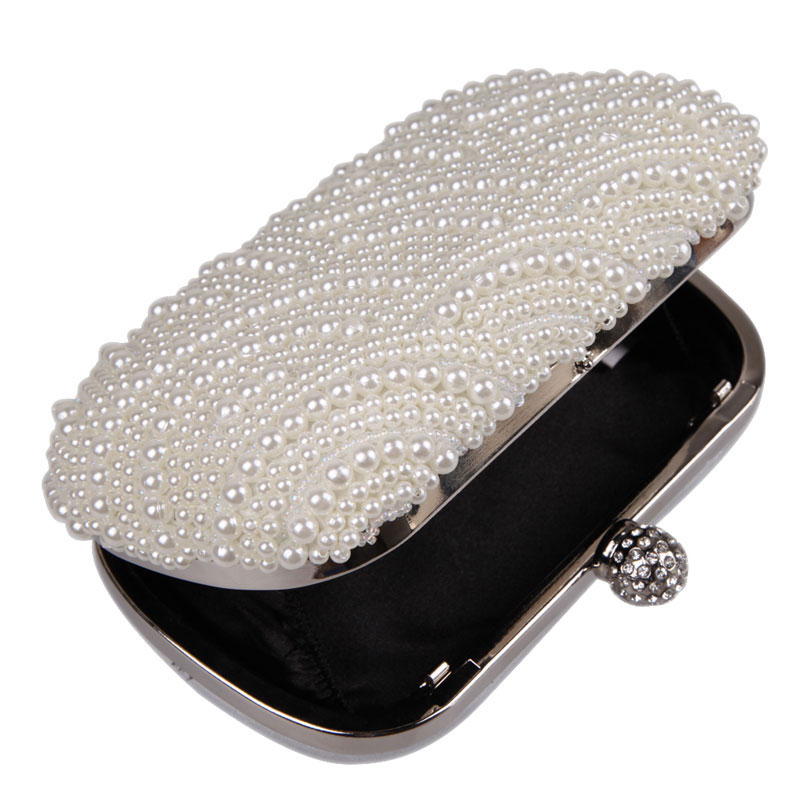Oval Shaped Pearl Beaded White Clutch Handmade Box Clutch Bag White Handbag 16.00*10.00*4.00cm ...