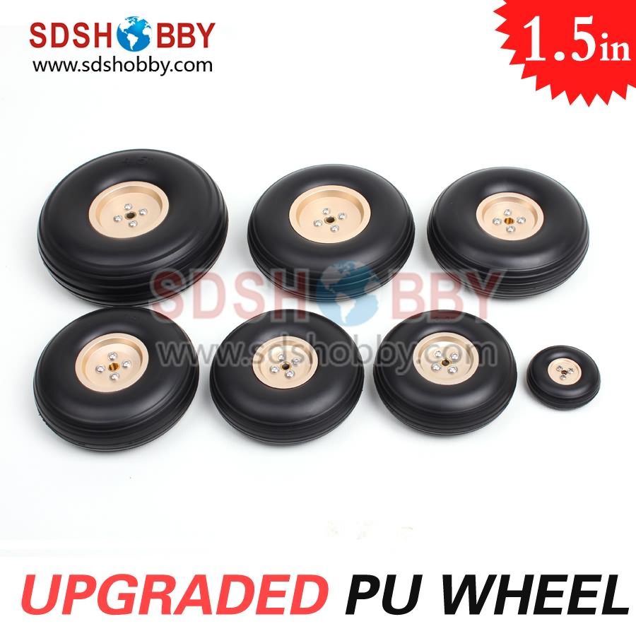 1.5in/39mm PU Wheels RC Airplane Wheels Upgraded PU Wheels with Golden Aluminum Hub D39*H14*3mm