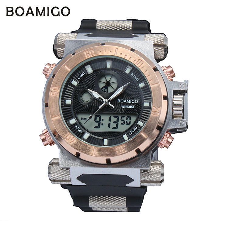 Гаджет  2015 Super luxury BOAMIGO brand Men military sports watches Dual Time Quartz Digital Watch rubber band wristwatches None Часы