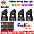 Cheap Price 4Pcs Lot 15W Mini Led Moving Head Wash Light With Gobo Plater Color Plate